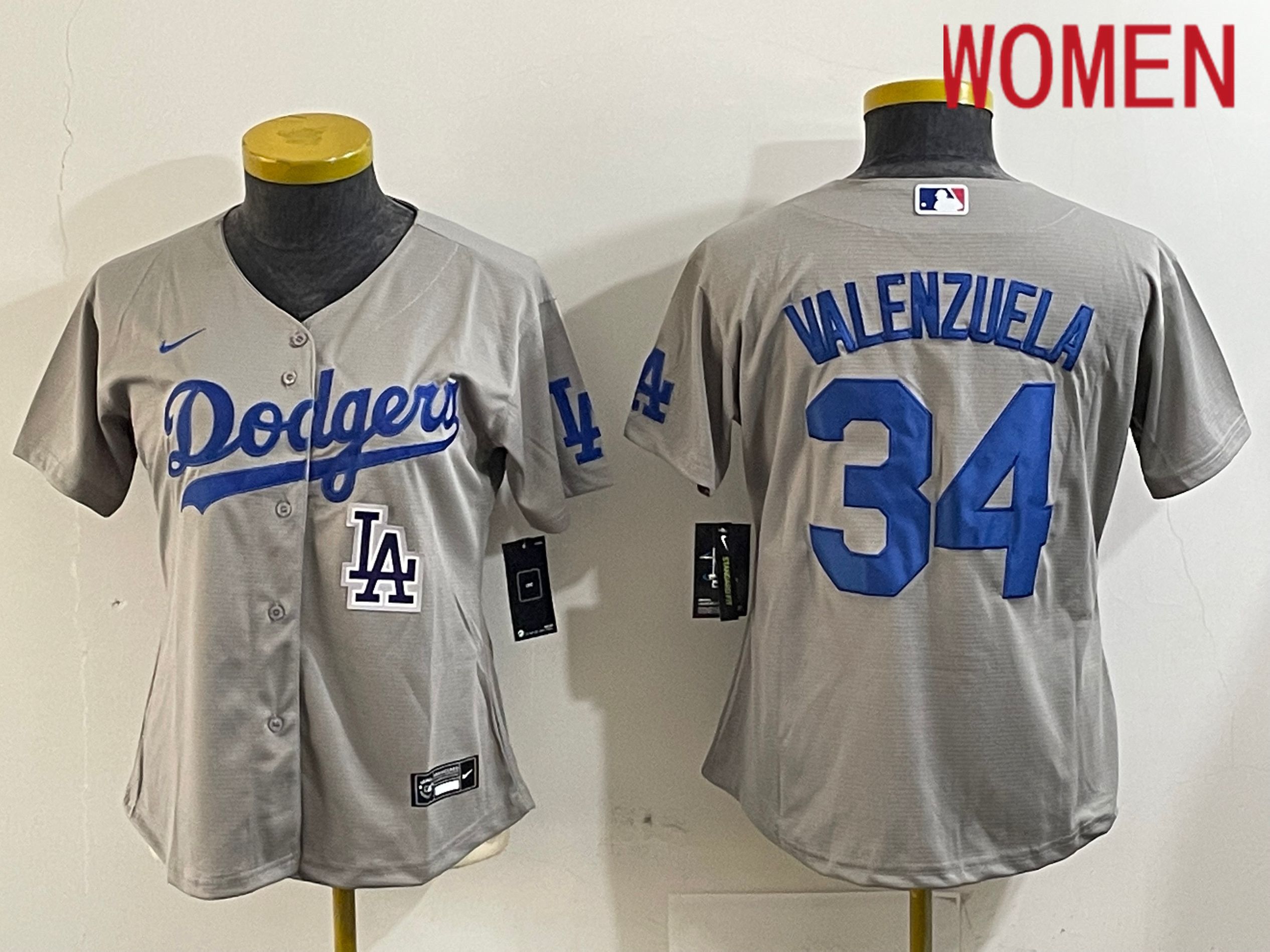 Women Los Angeles Dodgers #34 Valenzuela Grey Game 2024 Nike MLB Jersey style 12164->women mlb jersey->Women Jersey